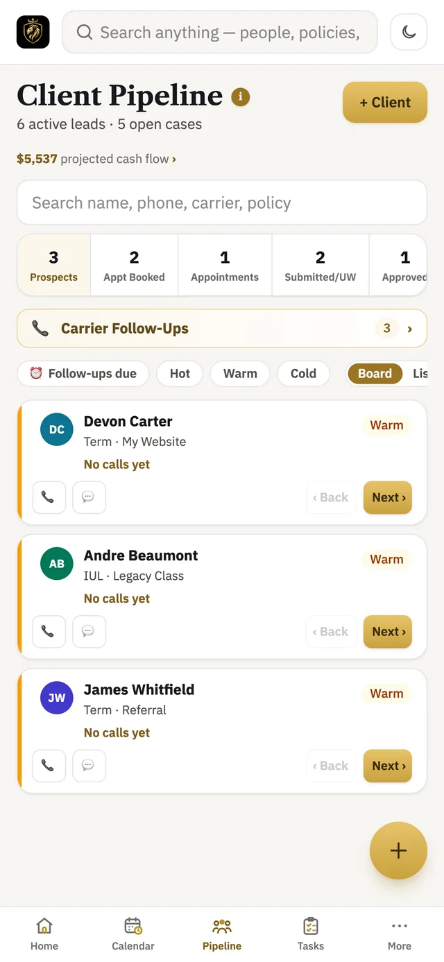 Client pipeline board